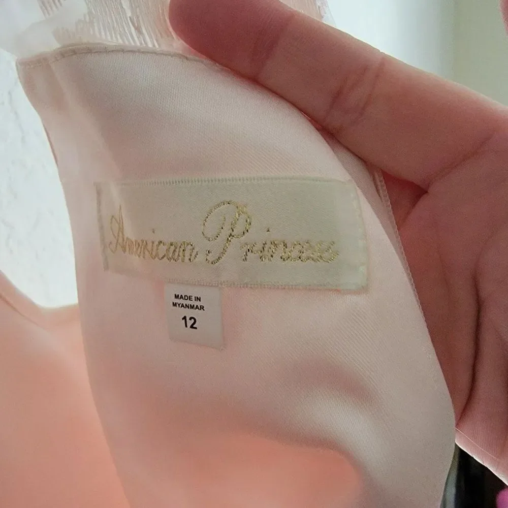 Girls 12 American Princess Sleeveless Layered Tulle Pale Pink Formal Dress - Picture 5 of 5